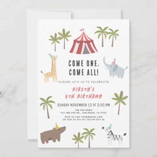 Circus Carnival Party Animals Kids Birthday Invitation