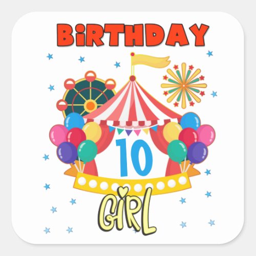 Circus Carnival Party Girl Theme Square Sticker