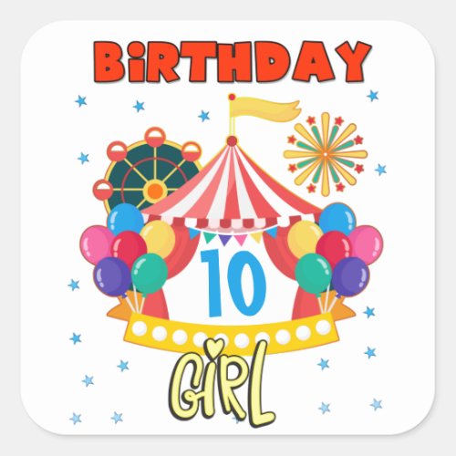 Circus Carnival Party Girl Theme  Square Sticker