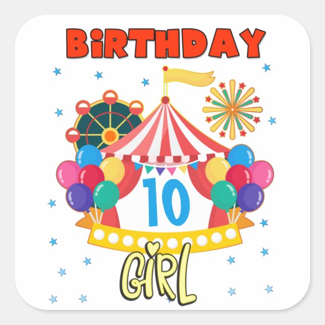 Circus Carnival Party Girl Theme  Square Sticker (Front)