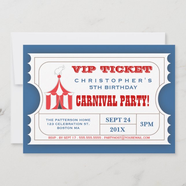 Circus Carnival Party Ticket Admission Invitation (Front)