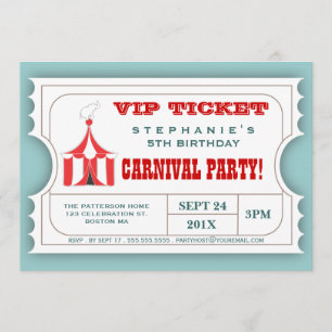 Circus Carnival Party Ticket Admission Invitation