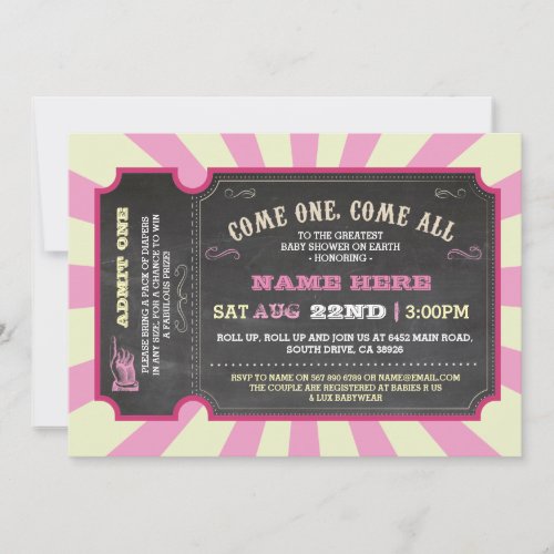 Circus Carnival Pink Girl Baby Shower Invitation