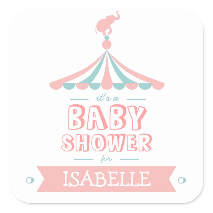 Circus Carnival Pink Teal Baby Shower Sticker