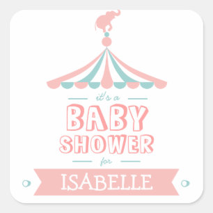 Circus Carnival Pink Teal Baby Shower Sticker