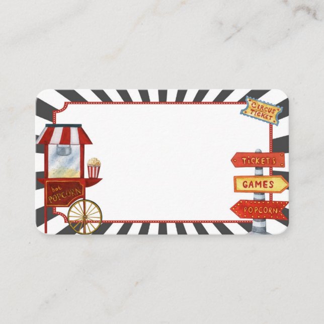 circus carnival place cards for buffet food labels (Front)