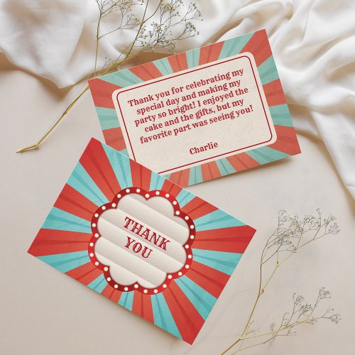 Circus Carnival Red Blue White Birthday Thank You Card