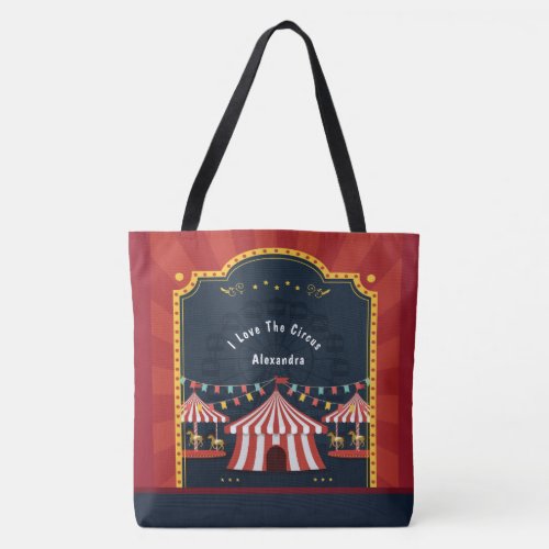 Circus Carnival Tents Red White Fun Personalize  Tote Bag