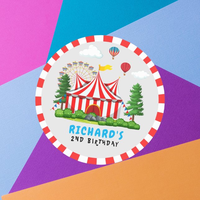Circus Carnival Theme Birthday Party Classic Round Sticker (Creator Uploaded)