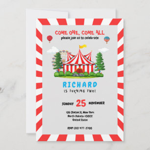 Circus Carnival Theme Birthday Party Invitation