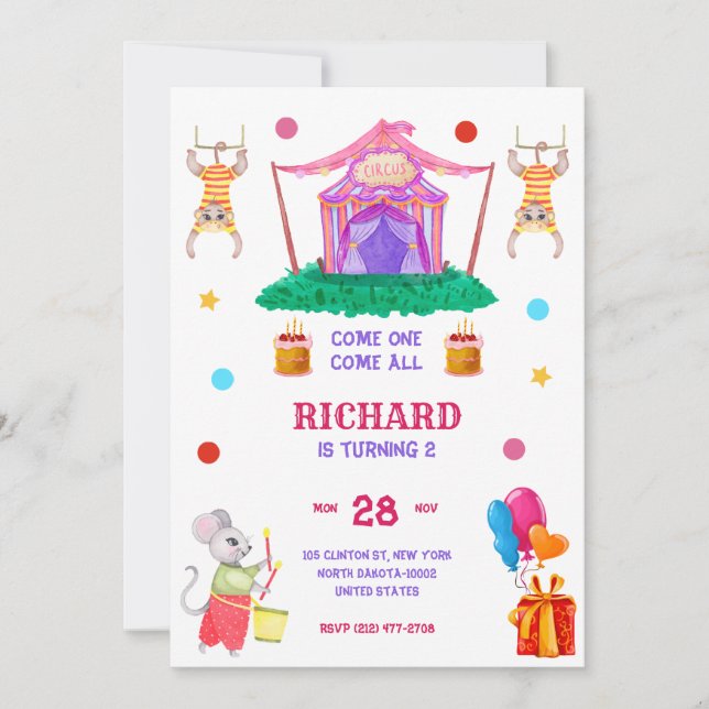 Circus Carnival Theme Colorful Birthday Party Invitation (Front)