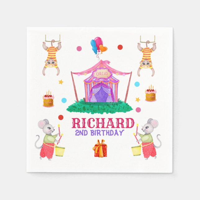 Circus Carnival Theme Colorful Birthday Party Napkins (Front)