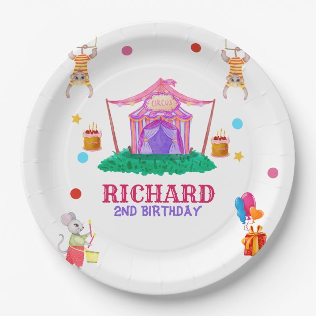 Circus Carnival Theme Colorful Birthday Party Paper Plates (Front)