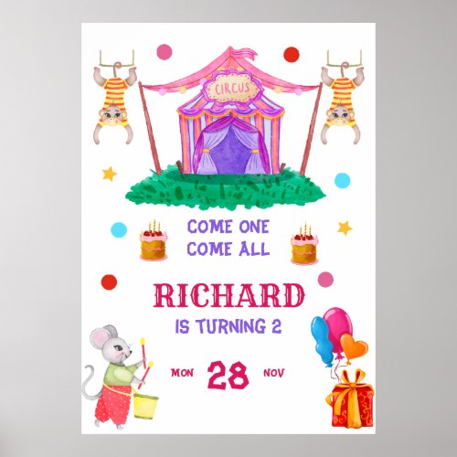 Circus Carnival Theme Colorful Birthday Party Poster