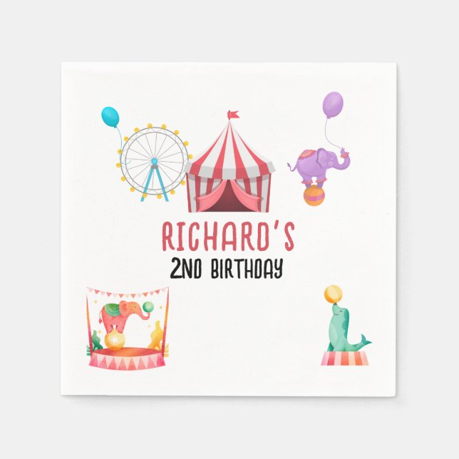 Circus Carnival Theme Kid's Birthday Party Napkins (Front)