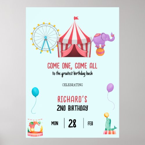 Circus Carnival Theme Kids Birthday Party Poster