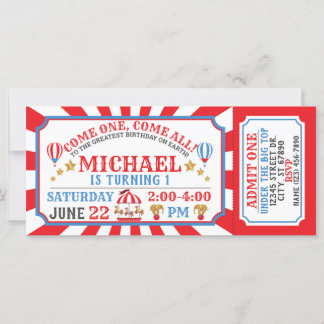 Circus Carnival Ticket Birthday Invitation