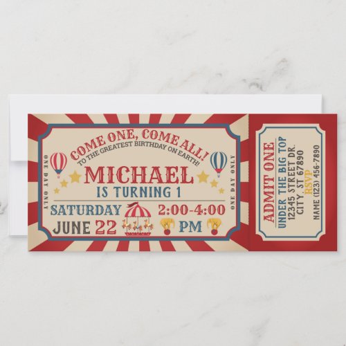 Circus Carnival Ticket Birthday Invitation