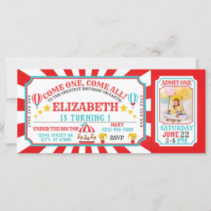 Circus Carnival Ticket Birthday Invitation