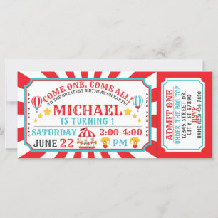Circus Carnival Ticket Birthday Invitation