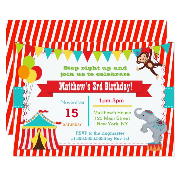 Circus Carnival Ticket Birthday Party Invitations