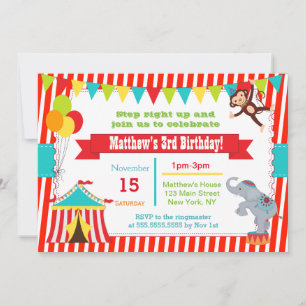 Circus Carnival Ticket Birthday Party Invitations