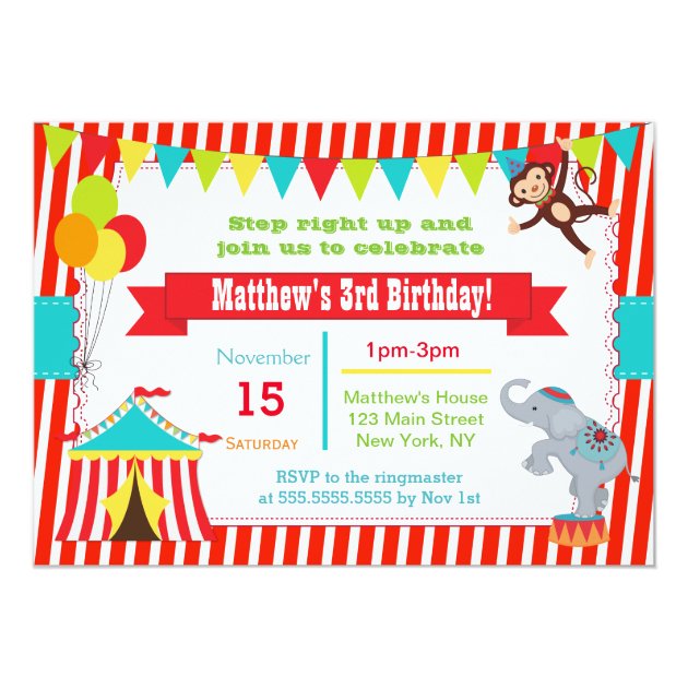 Circus Carnival Ticket Birthday Party Invitations