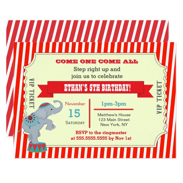 Circus Carnival Ticket Birthday Party Invitations