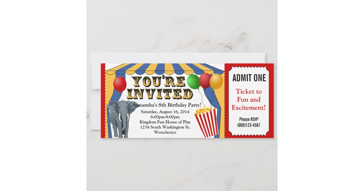 Circus Carnival Ticket Custom Invitations | Zazzle