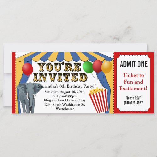 Circus Carnival Ticket Custom Invitations