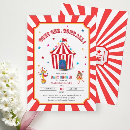 Circus Carnival Watercolor Baby Shower Invitation