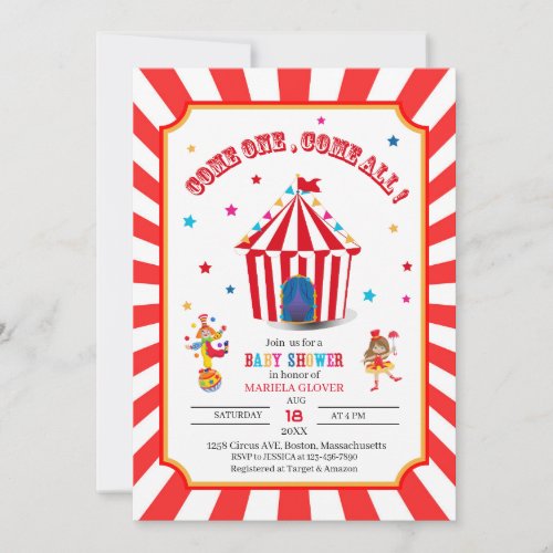 Circus Carnival Watercolor Baby Shower Invitation
