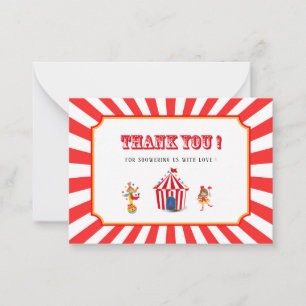 Circus Carnival watercolor baby shower thank you Note Card
