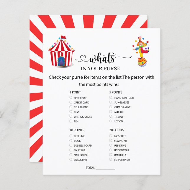 Circus Carnival What is in your purse  (Front/Back)