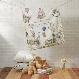 Circus Carnival Woodland Forest Birth Stats Baby Blanket