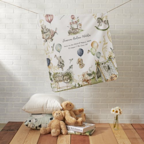 Circus Carnival  Woodland Forest Birth Stats Baby Blanket