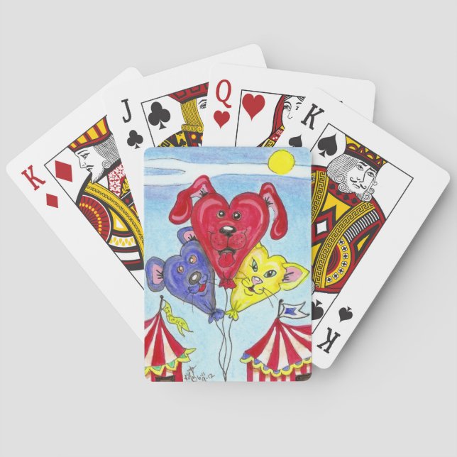 Circus Cat, Dog, Mouse Cartoon Balloon Art Poker Cards (Back)