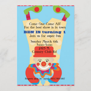 Circus Clow upside down birthday invitation