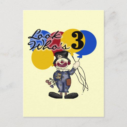 Circus Clown 3rd Birthday Tshirts and Gifts Postcard