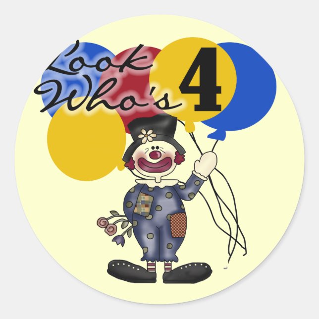 Circus Clown 4th Birthday Tshirts and Gifts Classic Round Sticker (Front)