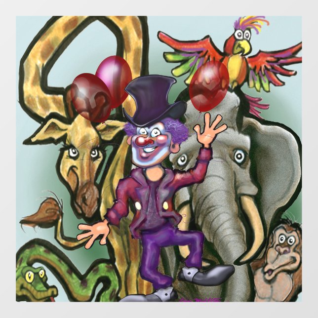Circus Clown and Animals  Window Cling (Sheet)