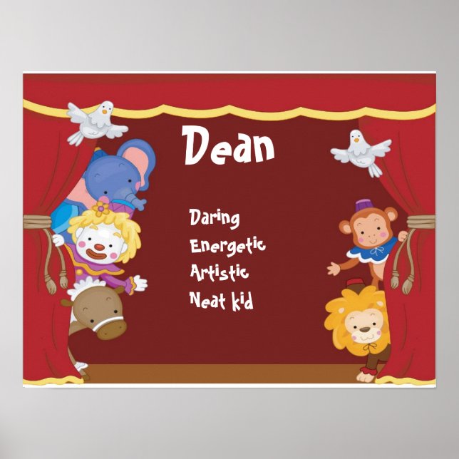 Circus Clown Baby Kids Room Wall Name Print (Front)