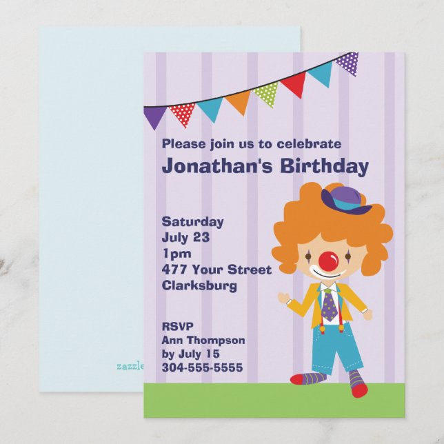 Circus Clown Birthday Party Invitation (Front/Back)
