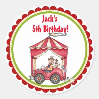 Circus Clown Carnival Birthday Favor Stickers by ThreeFoursDesign at Zazzle