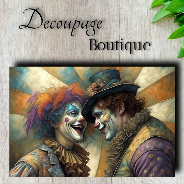 Circus Clown Couple Decoupage Tissue Paper (Circus Clown Couple Decoupage Tissue Paper)