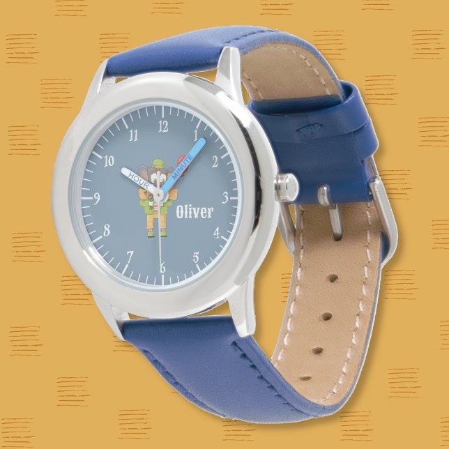 Circus Clown Elephant Blue Kid Watch with Name (Circus clown elephant kid blue personalized watch .)