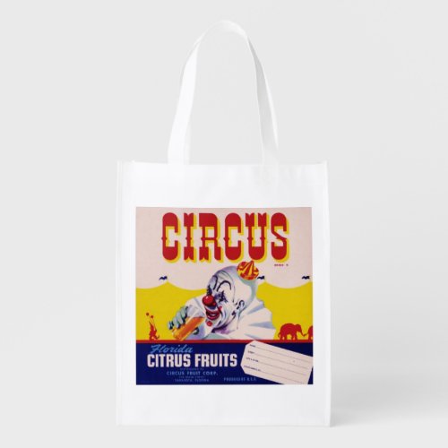 Circus Clown Fruit Label Reusable Grocery Bag