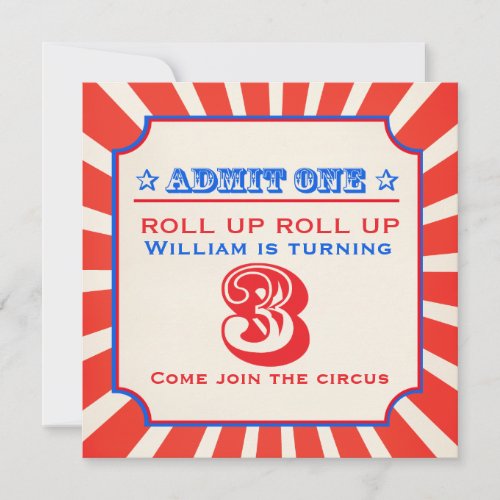 Circus clown fun fair 3th birthday invitation