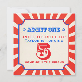 Circus clown fun fair 5th birthday invitation