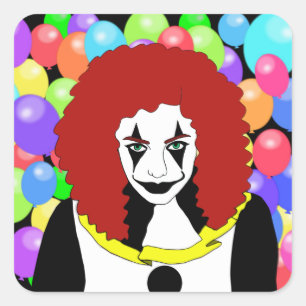 Circus Clown Girl Wicked woman horror goth art Square Sticker